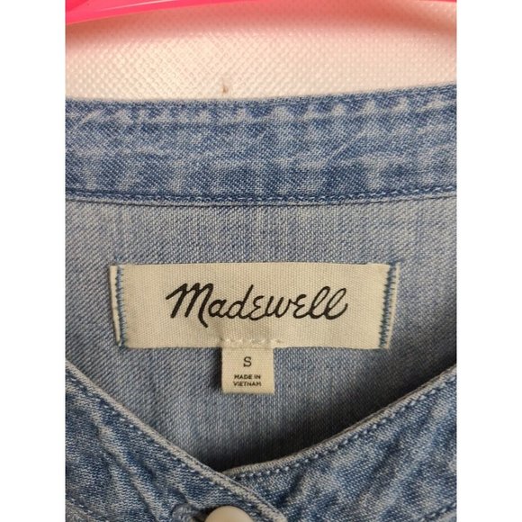 Madewell Blue Denim Chambray 1/4 Button Long Sleeve Top Blouse Size Small - Picture 3 of 7